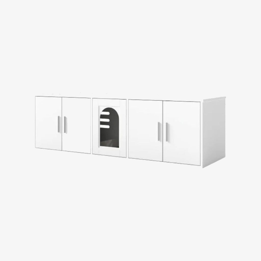 Cat Litter Box Enclosure for 2 Cats with Double Rooms and Sisal Scratching Mat-White