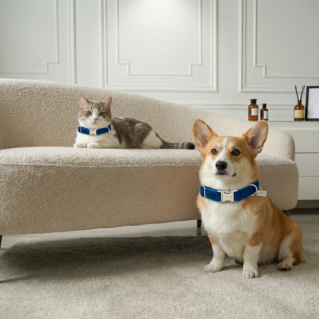 Small Dog & Cat Collar – Dark Blue Velvet
