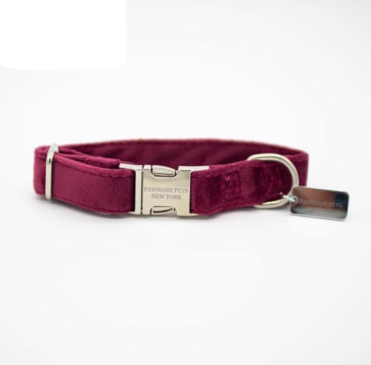 SMALL SIZE DOG & CAT COLLAR - BURGUNDY VELVET-0