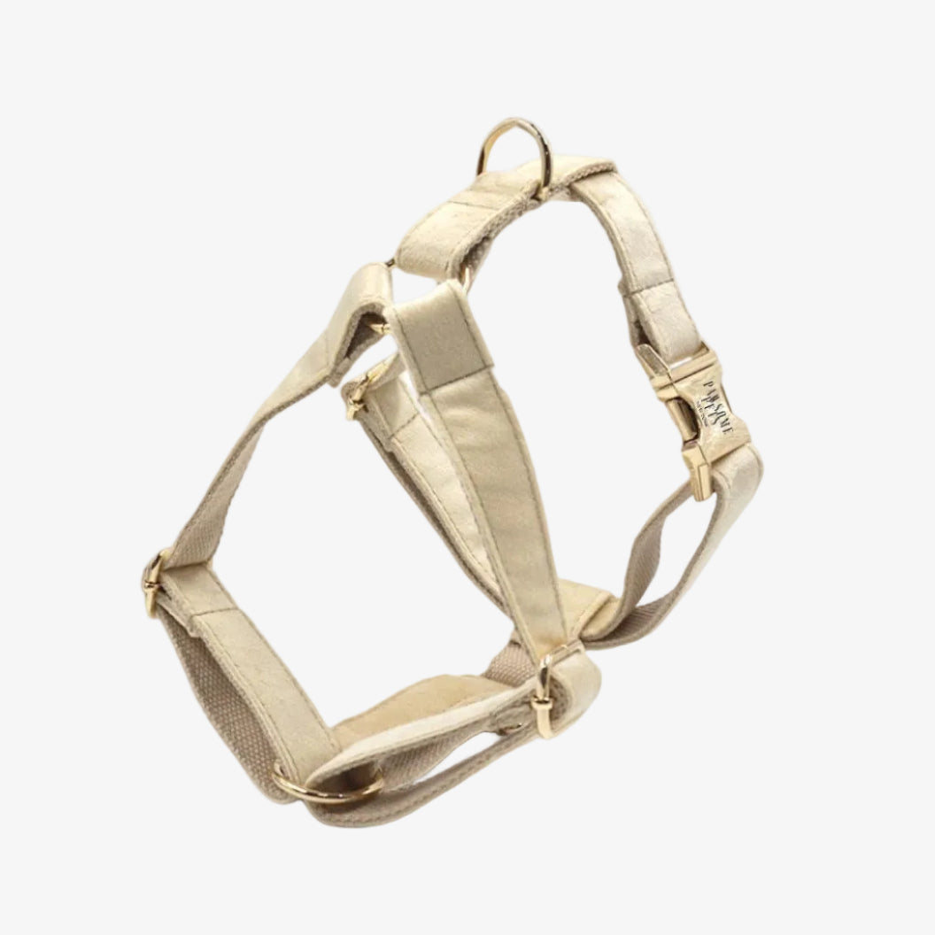 Beige dog harness on a white background