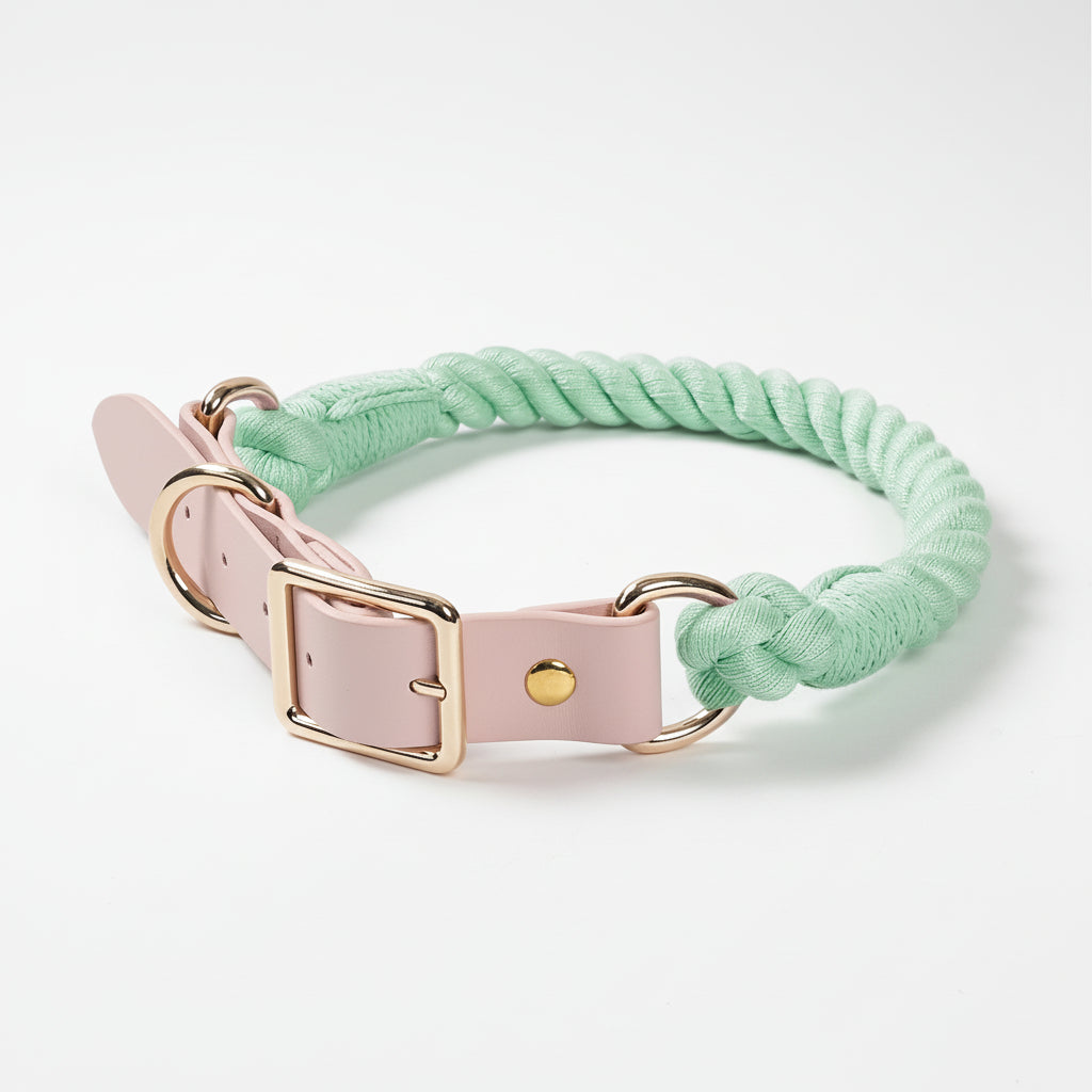 Luxe Royal Leather Rope Collar - Light Green Jade-0