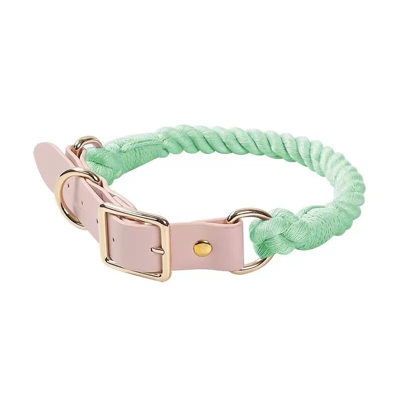 Luxe Royal Leather Rope Collar – Light Green Jade