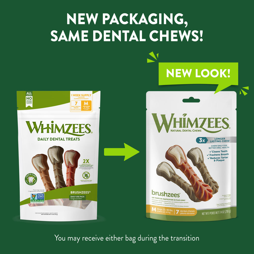 Whimzees brushzeezes dental chews for dogs (4 X 7.4oz )