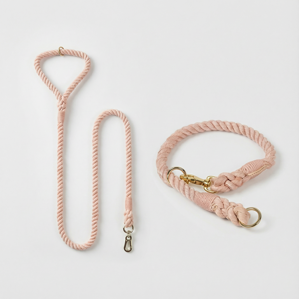 Dog Rope Leash & Collar Set – Cotton Coral