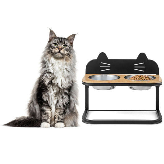 Elevated Pet Feeder with 2 Stainless Steel Bowls for Cats and Small and Medium Dogs-0