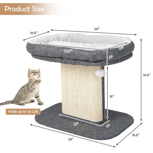 Modern Cat Tree Tower with Large Plush Perch and Sisal Scratching Plate-Beige