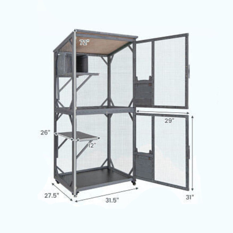 Pet cage with dimensions on a white background