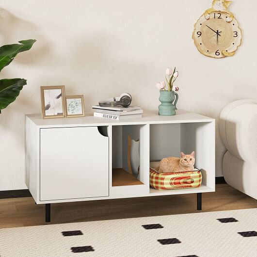 40 Inch Cat Litter Box Enclosure for 2 Cats Hidden Cat Washroom-White