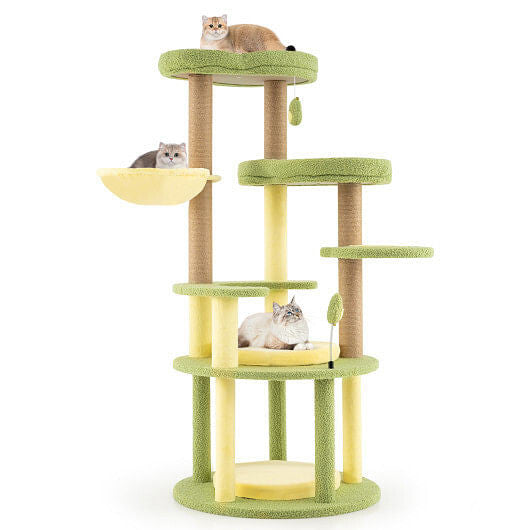 Multi-level Cat Tree Avocado Theme Cat Tower with Wide Perch Rotatable Basket-Green