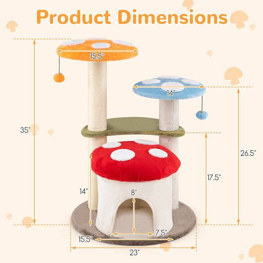 35 Inch Tall Cat Tower with Sisal Scratching Posts Cat Condo and Padded Platforms-Multicolor