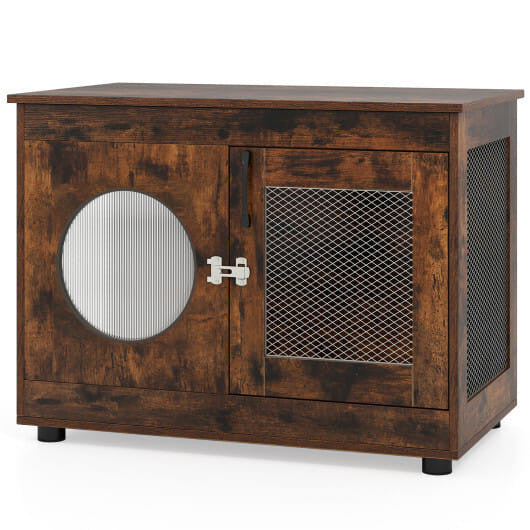 Furniture Style Dog Crate for Small and Medium Dogs with Translucent Window and Lockable Door-Rusti