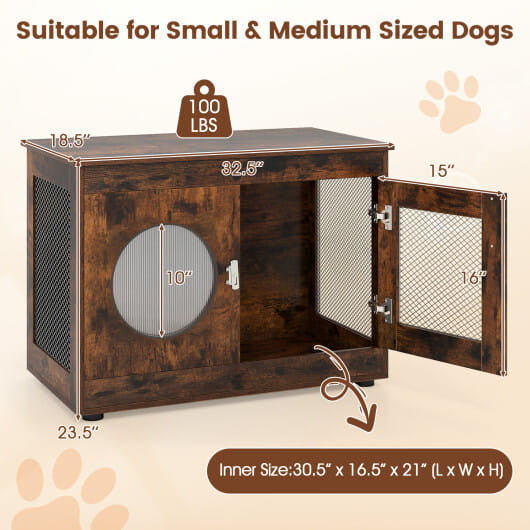 Furniture Style Dog Crate for Small and Medium Dogs with Translucent Window and Lockable Door-Rusti