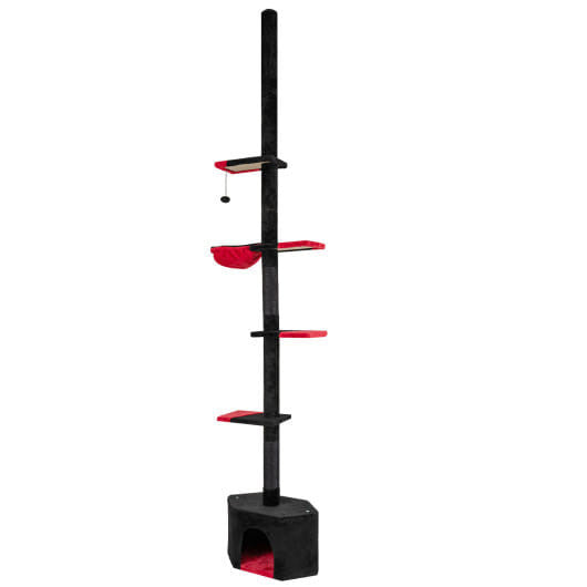 Floor to Ceiling Gothic Cat Tree 97-118 Inches Adjustable 5-Tier with Condo-Black