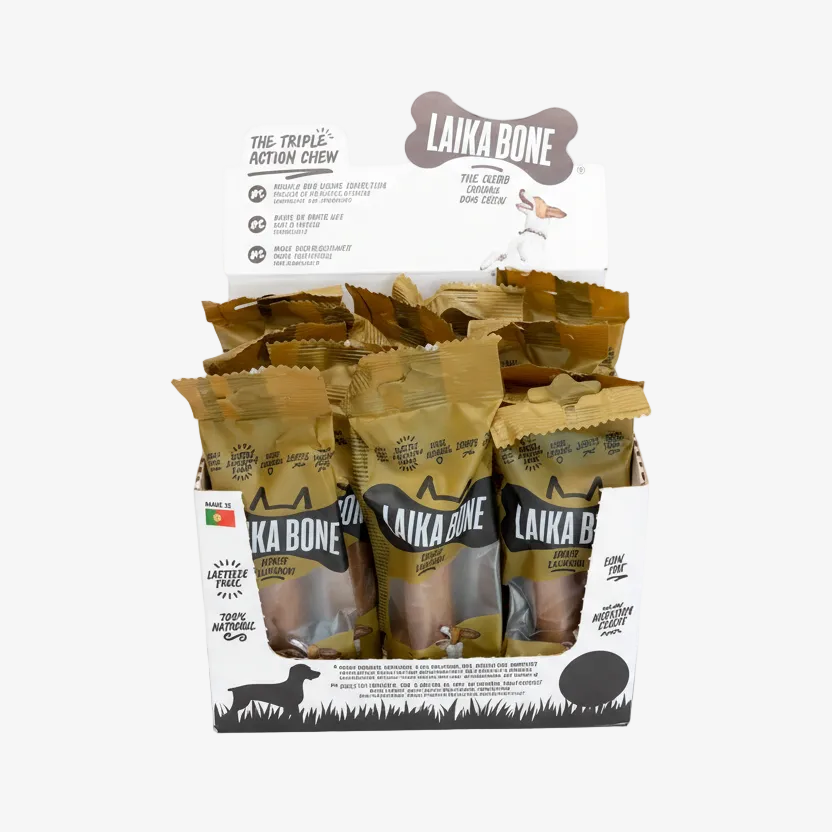 Packaging of Laika Bone dog chews on a white background