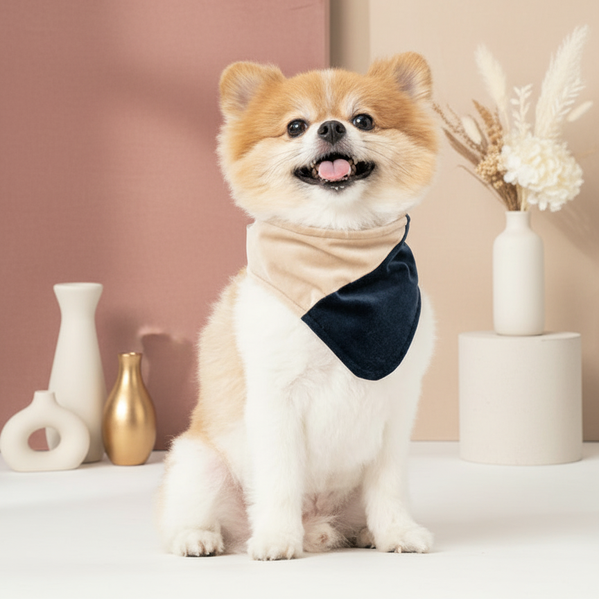 The 2-in-1 Bandana Collar – Beige & Blue