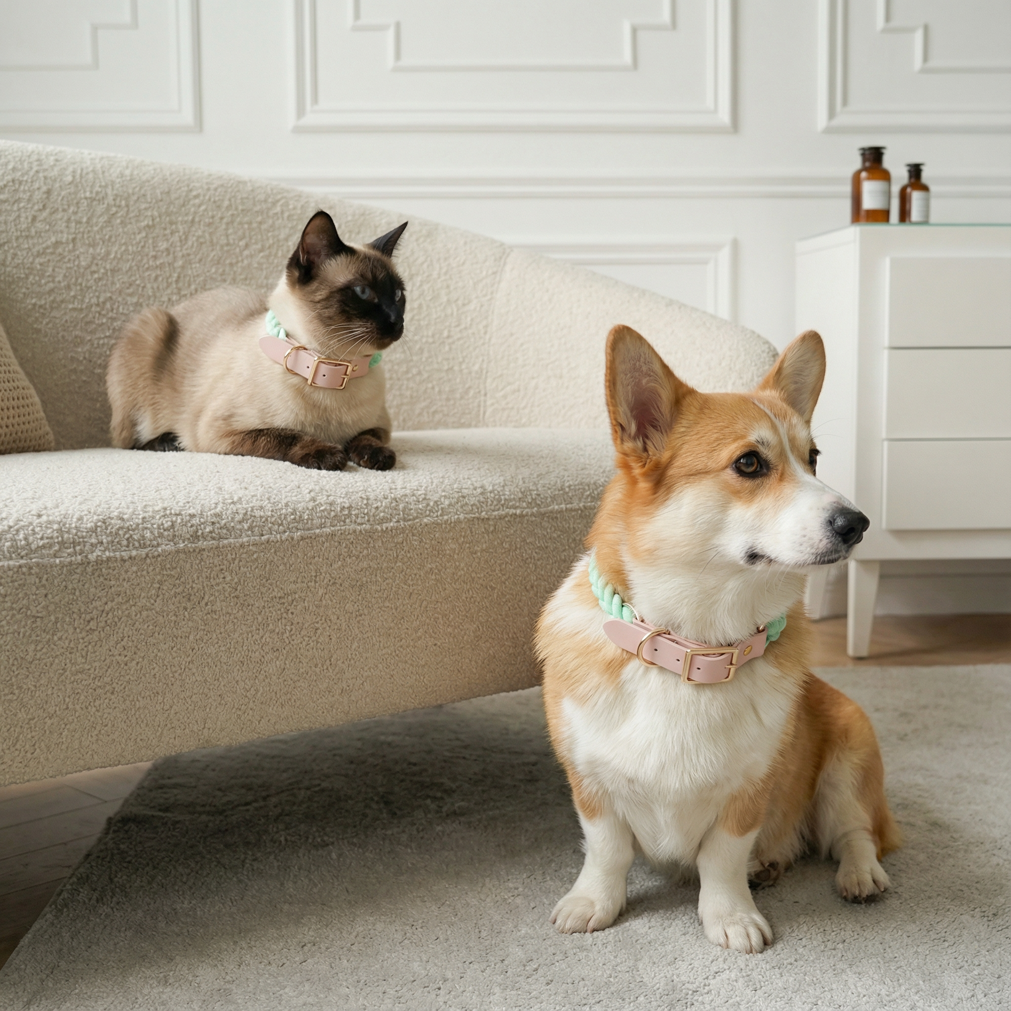 Luxe Royal Leather Rope Collar – Light Green Jade