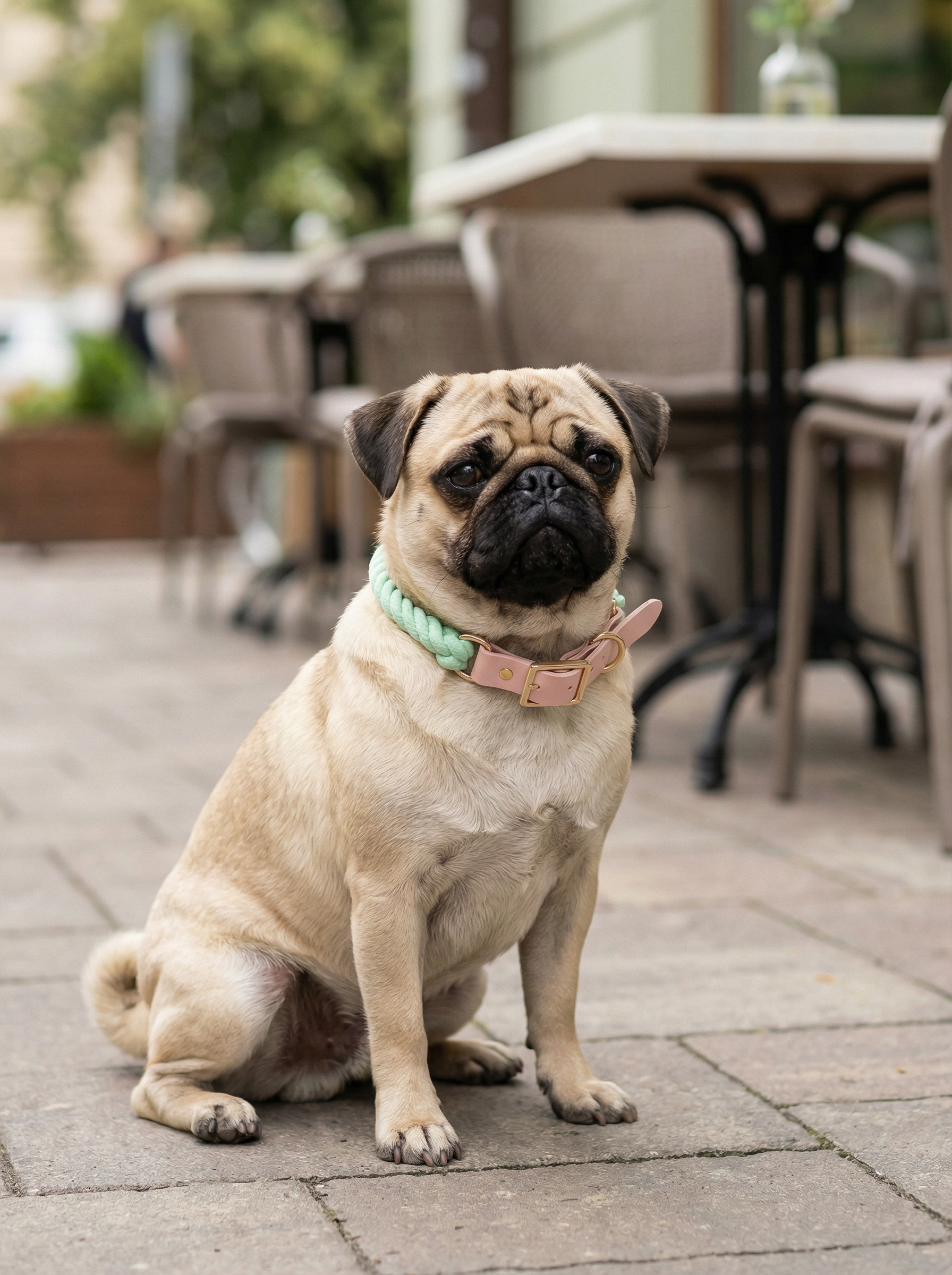 Luxe Royal Leather Rope Collar – Light Green Jade