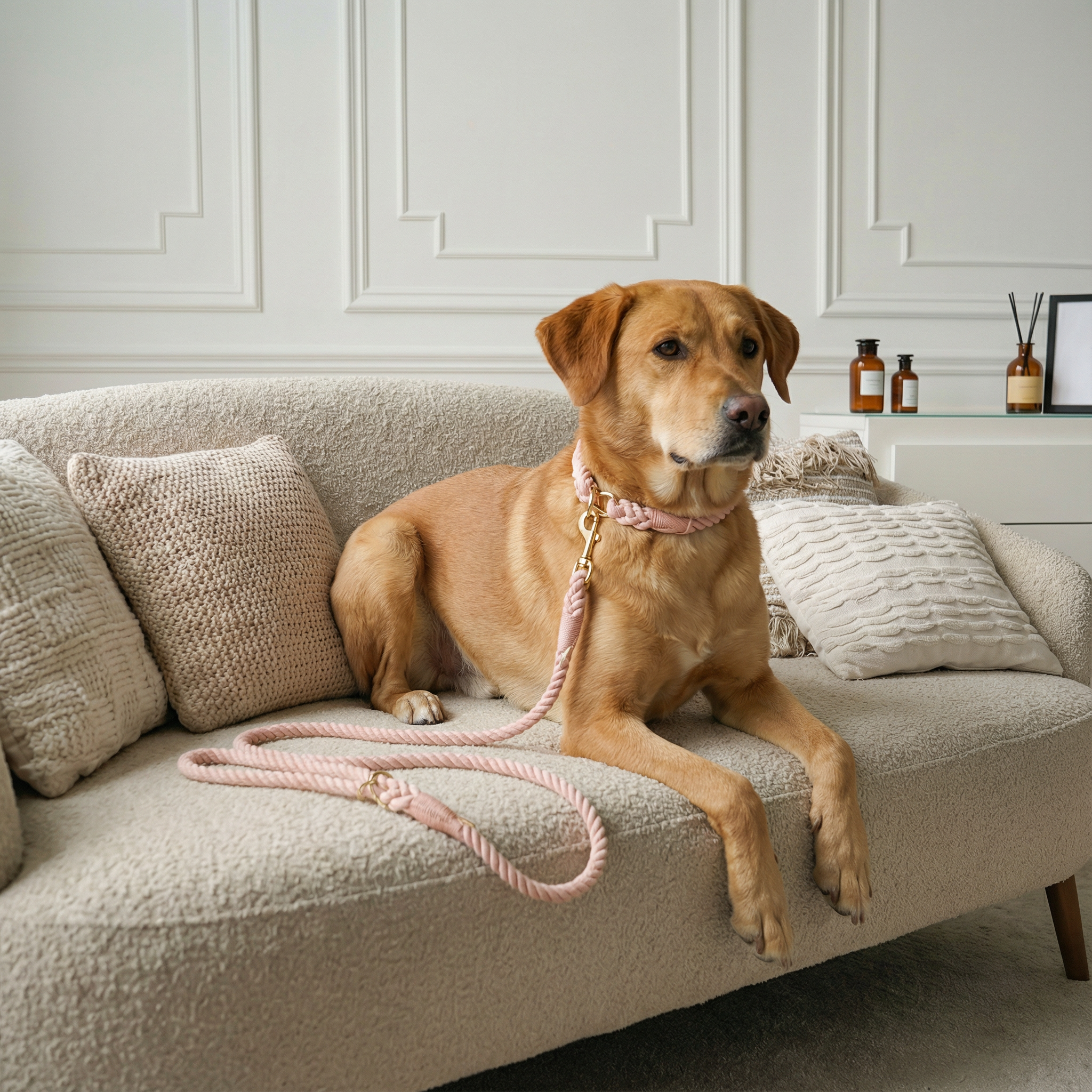 Dog Rope Leash & Collar Set – Cotton Coral