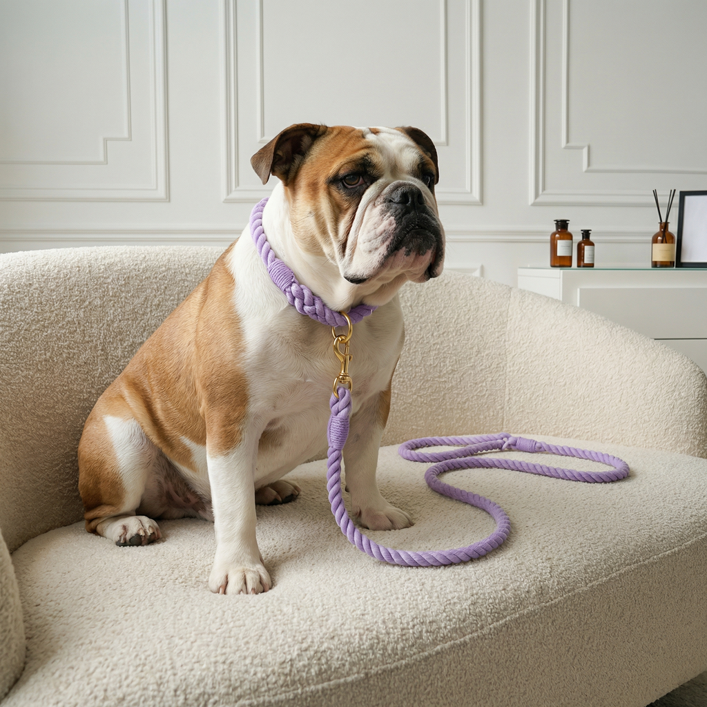 Dog Rope Leash & Collar Set – Violet