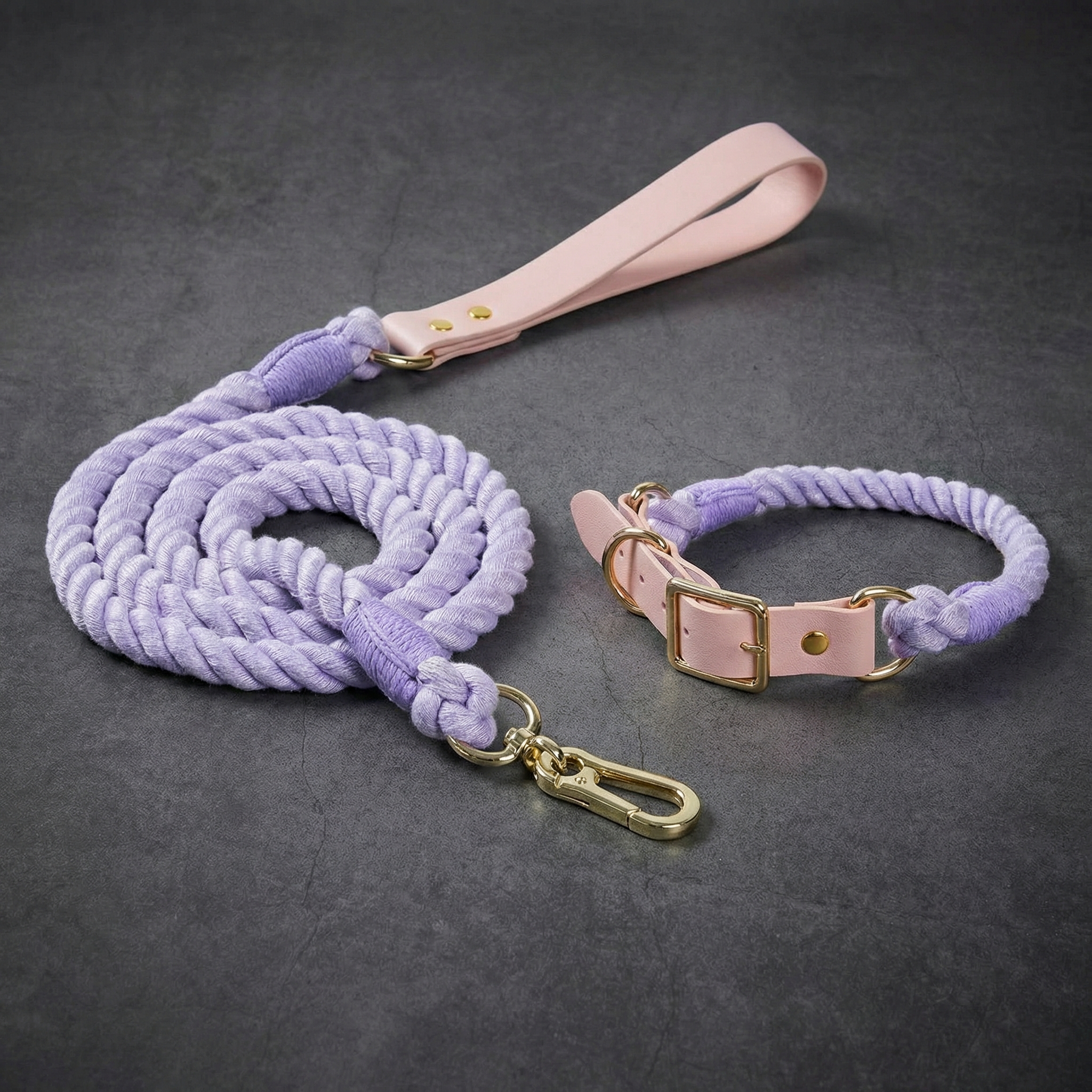 Luxe Royal Leather Rope Leash & Collar Set – Violet