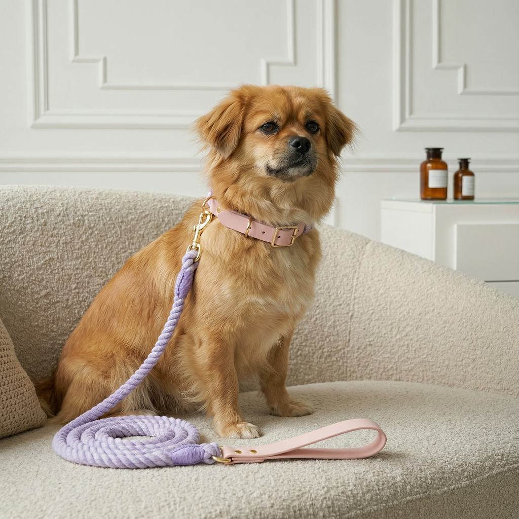 Luxe Royal Leather Rope Leash & Collar Set – Violet